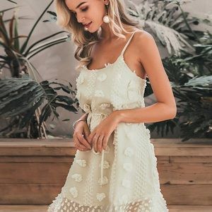Pom-Pom Detail Summer Spaghetti Strap Minidress